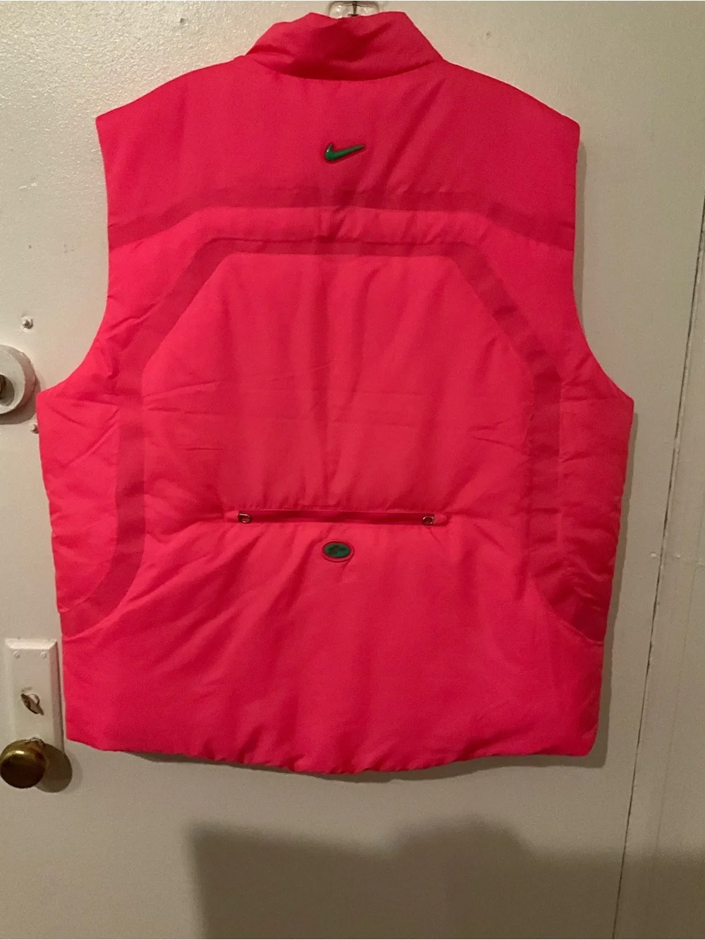 Nike Mens Hot Pink Puffer Vest with White Zipper Accents